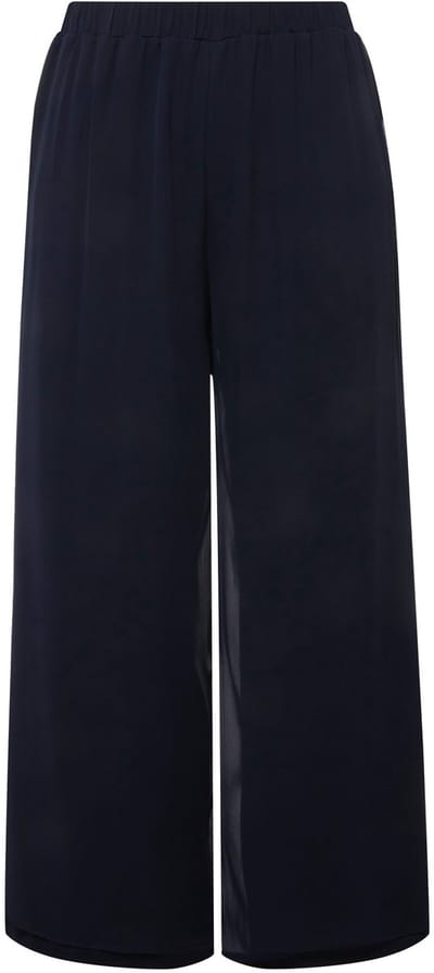 Ulla Popken - Dames - Chiffonbroek dubbellaags wijde pijp elastische tailleband - Marine - Maat 50+