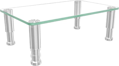 Famanu – Monitorstandaard van gehard glas, in hoogte verstelbare bureaustandaard voor monitor of laptop, modern design