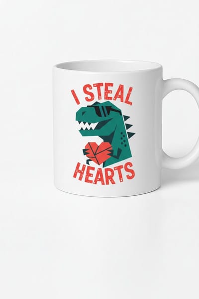 Dino Mok I Steal Hearts - Grappige T-Rex Koffiemok met Hartjes Print
