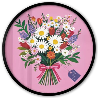 Poster in lijst Rond - Fotolijst 40x40 cm - Posters - Bloemen - Quote - Kaartje - Kleurrijk - Ronde posterlijst zwart - Decoratie - Wanddecoratie woonkamer - Muurdecoratie slaapkamer