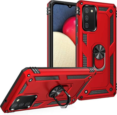 Ring Armor hoesje Geschikt voor Samsung Galaxy A02s / A03s - Rood - Draaibare standaard - Magneet - ZT Accessoires