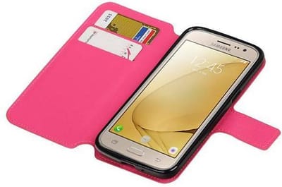 Cross Pattern TPU Bookstyle Hoesje - Wallet Case Telefoonhoesje - Geschikt voor Samsung Galaxy J2 (2016) Roze
