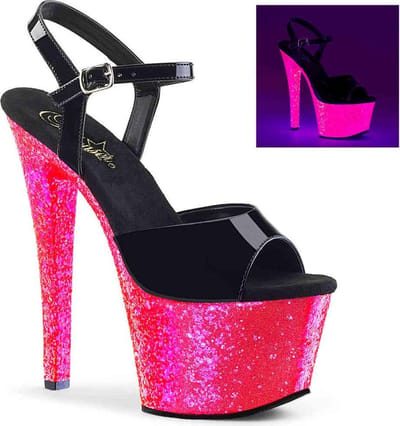 Pleaser - SKY-309UVLG Sandaal met enkelband, Paaldans schoenen - Paaldans schoenen - 35 Shoes - Roze