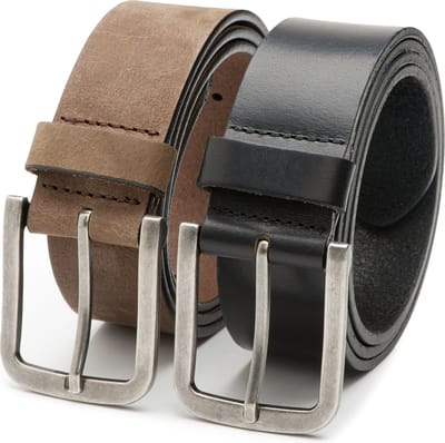 DTCH.FIT Herenriemen Nubuck Jaxx & Leer Mason - Riem Taupe & Zwart - Jeans Broekriem - Riemmaat 85cm - Totale lengte 100cm - 2 Stuks