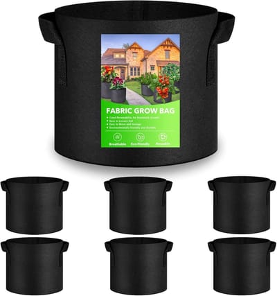 Planttassen Set van 6 Stuks, 20 Liter, Niet-Geweven Stof voor Tomaten, Aardbeien, Paprika's, Wortelen en Bloemen, Zwart