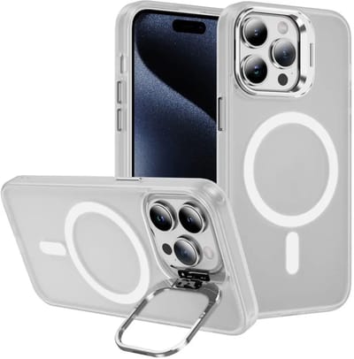 Hoesje Geschikt voor Apple iPhone 15 Pro Max - Compatibel met MagSafe & Qi2 - Back Cover met Standaard - Camera Kickstand - Transparant