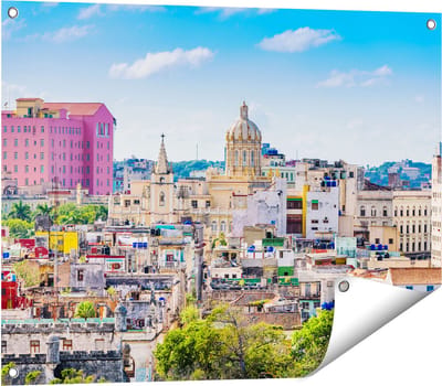 Gards Tuinposter Havana Stad in Cuba - 80x60 cm - Tuindoek - Tuindecoratie - Wanddecoratie buiten - Tuinschilderij