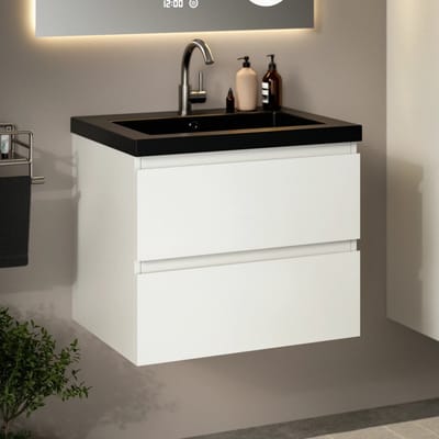 Mirlux Badkamermeubel Glanzend Wit 60 cm - Wastafel Zwart - Badmeubel set - Wastafelmeubel Glanzend Wit