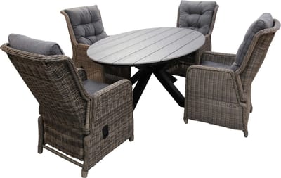 5-delige tuinset | 4 Dublin verstelbare stoelen (SW) | 180cm ovale Cyprus tuintafel (Grey)