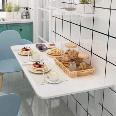 Opvouwbare Wandtafel - Eettafel Bureau - Ruimte Besparen - Afgeronde Hoek - 60 x 30 cm - Wit
