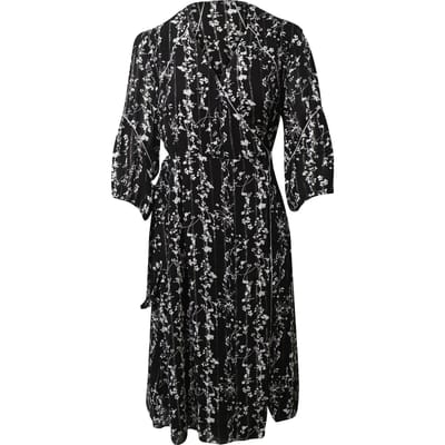 Ba&Sh Jurk met strikceintuur en zilveren bies, met bloemenprint, in zwarte viscose