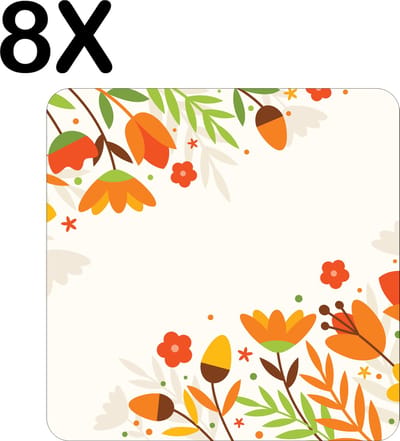 Luxe Placemat - Getekende Lente Bloemen Achtergrond - Set van 8 Placemats - 50x50 cm - 2 mm dik Vinyl - Anti Slip - Afneembaar