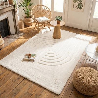Fraai Zacht hoogpolig vloerkleed - Carvy Curves Crème - 160x230cm