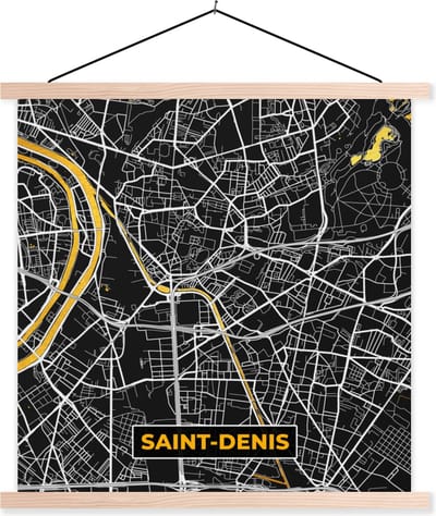 Posterhanger incl. Poster 40x40 cm - Schoolplaat - Frankrijk – Plattegrond – Stadskaart - Kaart - Saint-Denis - Textielposter - Blanke latten - Stadskaart