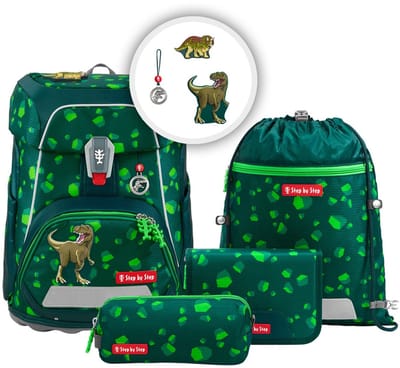 Step by Step schooltas FIT Schulranzen-Set 5-delig Dino Targo donkergroen