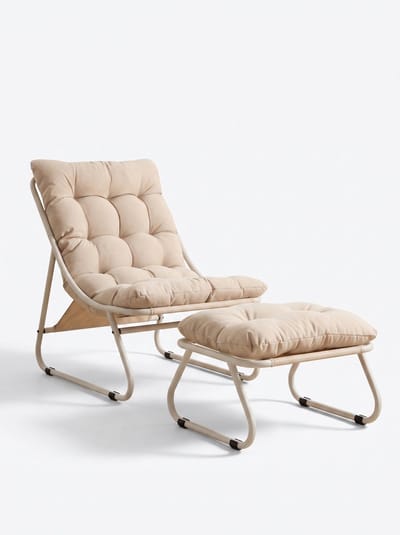 Beige Loungestoel Met Voetenbank - Moderne Relaxstoel Voor Buiten - Zacht Kussen - Ademend Mesh - 130 kg – Woonkamer En Tuin – 65x78x86cm - Beige