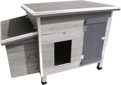 Flamingo Kippenhok Ginger Cottage - 100 x 79 x 64 cm - Grijs Houten Hok met Legnest en Buitenren - Duurzaam, ruim en stijlvol