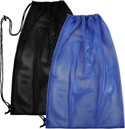 Sporttas met trekkoord - Gymtas netstof - Sportuitrusting dragen - Ademend gaasvak - 48 x 68 cm - Blauw en zwart
