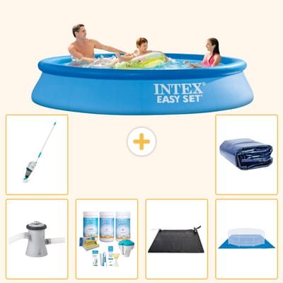 Intex Rond Opblaasbaar Easy Set Zwembad - 305 x 61 cm - Blauw - Inclusief Pomp - Onderhoudspakket - Solar Mat - Grondzeil - Stofzuiger - Solarzeil - 7-delig