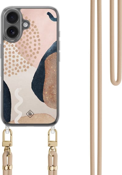 Casimoda® hoesje met koord - Geschikt voor iPhone 16 - Abstract Dots - Afneembaar koord - TPU/polycarbonaat - Multi