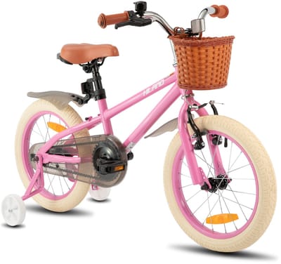 Hiland Meisjesfiets - 14 Inch - Met Mandje & Zijwieltjes - Handrem & Terugtraprem - Roze - Geschikt voor buitenactiviteiten in de lente