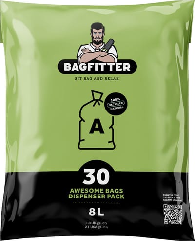 BagFitter Groen A 8L Vuilniszak met Trekband van 100% Gerecycled Plastic - 41,5cm x 38cm - 30 stuks - 8 Liter - Vuilniszakken - Afvalzakken - Prullenbakzakken geschikt voor o.a. Homra Ixxa en StangVollby Bredbyn