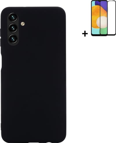 Hoesje Geschikt voor Samusung Galaxy A13 5G - Full Screenprotector Samsung Galaxy A13 5G - Siliconen - Samsung A13 5G Hoes Zwart Case + Full Tempered Glass