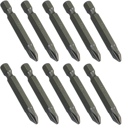 Allecto - Set van 10 lange schroevendraaier bits - PH2x50mm - Handgereedschap - S2 staal - Voor schroeven - Geschikt voor professionele klussen