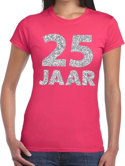 25 jaar zilver glitter verjaardag t-shirt roze dames - verjaardag / jubileum shirts XS
