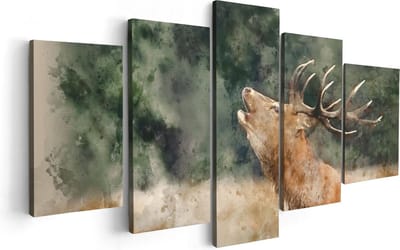 Artaza Canvas Schilderij Vijfluik Hert Aquarel - Abstract - 100x50 - Foto Op Canvas - Canvas Print