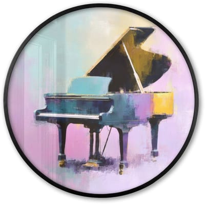 Poster in lijst Rond - Fotolijst 60x60 cm - Posters - Piano - Pastel - Elegant - Dromerig - Ronde posterlijst zwart - Decoratie - Wanddecoratie woonkamer - Muurdecoratie slaapkamer