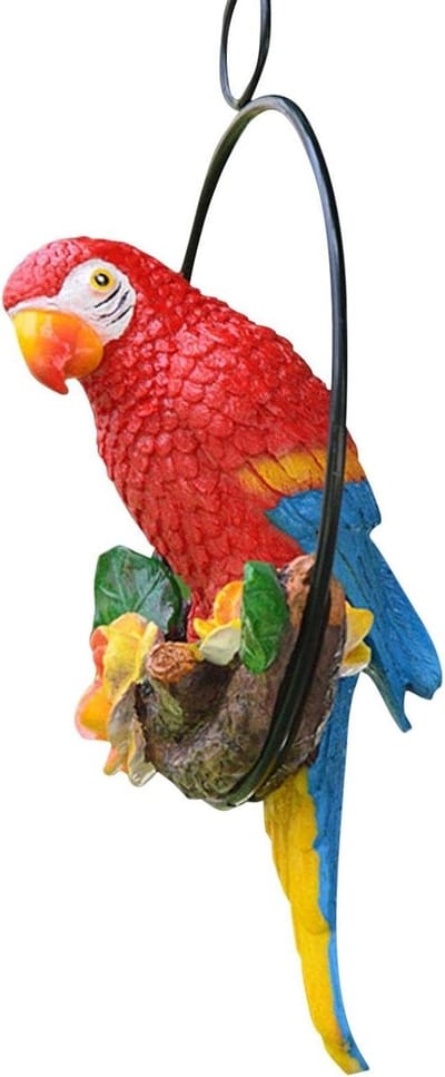 Hangende Papegaai - Tuindecoratie Beeldje - Buiten Decoratie - Weerbestendig Hars - 25x15x8 cm - Rood
