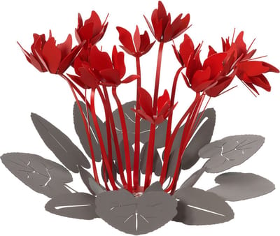 Arti e Mestieri - centerpiece - tafeldecoratie - grijs met rood - cyclaam -38 cm lang - Italiaans design - handwerk - ijzer