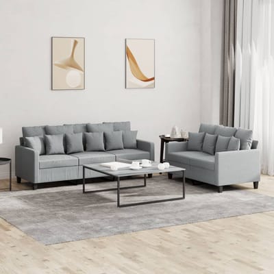 vidaXL - 2-delige - Loungeset - met - kussens - stof - lichtgrijs