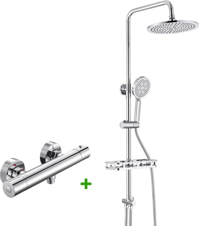 Auralum Max Regendouche met Thermostaatkraan - Doucheset - met Doucherek - Regendoucheset - 4 Standen Handdouche - Verstelbare Hoogte 68-108 cm - Waterbesparend - Chroom