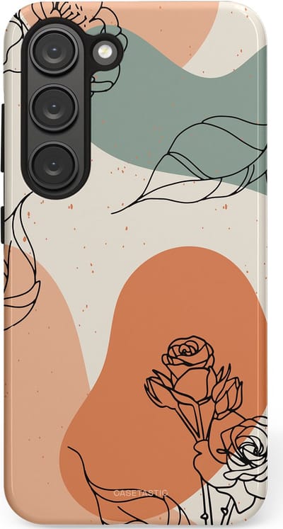 Casetastic hoesje geschikt voor Samsung Galaxy S23 - Dubbellaagse bescherming - Lijnenspel roos - Fashion Case - Saliegroen Perzik Zand