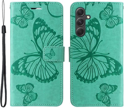 Coverup Hoesje - Geschikt voor Samsung Galaxy A55 Hoesje - Coverup Vlinders Book Case - Mintgroen