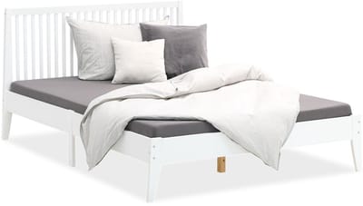 Homestyle4u Houten bed - 140x200 cm - Wit - Hoofdbord - met lattenbodem