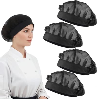 Solidchoice- Koksmuts 4 Stuks - Verstelbaar - Hoofdbescherming - Wasbaar - Ademend - Zwart - 25 x 20 cm - Haarnetje