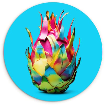 WallCircle® Wandcirkel 120x120 cm - Muurcirkel Drakenfruit - Blauw - Levendig - Muurdecoratie woonkamer - Wanddecoratie slaapkamer - Kamer decoratie accessoires - Ronde schilderijen XXL