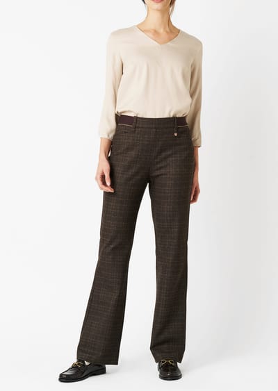 Jersey broek Alice New Flared met ruitpatroon - bruin / beige / geruit - Gr. 23 van Goldner Fashion