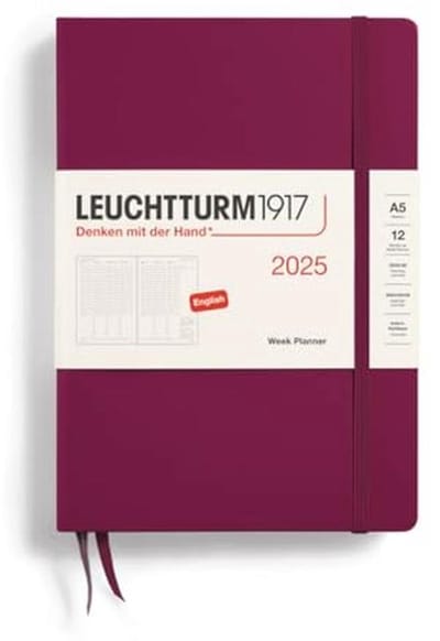 Weekplanner 2025 Medium A5 Hardcover - 12-Maands Kalender - Gelinieerd - Port Red