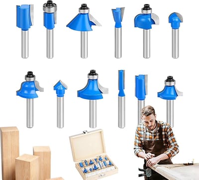 Freesbitsets | 12-Delig Gereedschap Van Legering Met Een Opbergkoffer | 6.35 mm Frees - Voor Het Bewerken Van Deuren, Houtbewerking, Meubelmaken, Kastmakerij, Randafwerking, Groeven En Vlakken