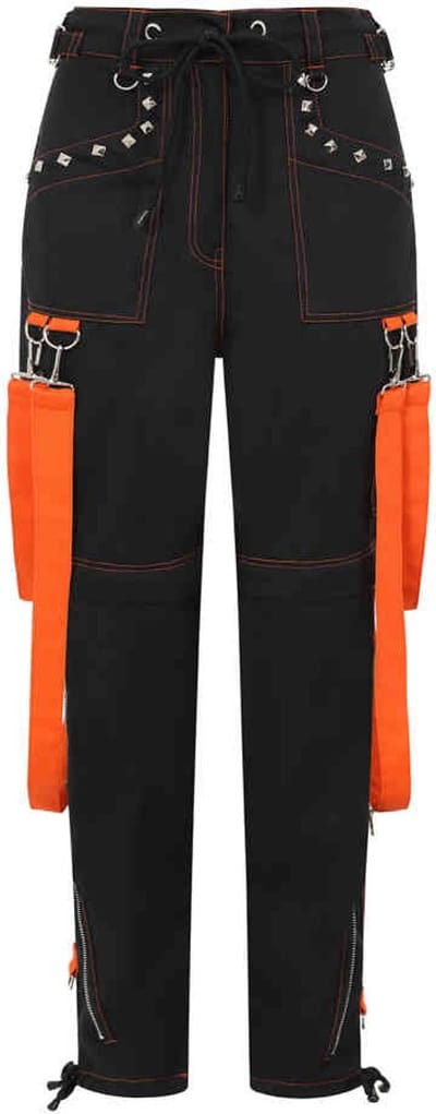 Banned - Skylr Strappy Broek rechte pijpen - S - Zwart/Oranje