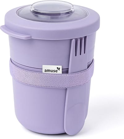 Amuse Tylla Duo Lavender Lunchbox - 150ml + 450ml - Yoghurt Beker to go - Perfect afsluitbare Muesli Beker met Spork - Lekvrije Lunchpot - BPA-vrije Soepbeker – Paars
