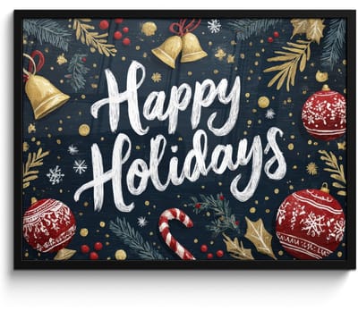 Poster in lijst - Fotolijst 80x60 cm - Posters - Feestelijk - Kerstgroet - Kleurrijk - Posterlijst zwart - Decoratie - Wanddecoratie woonkamer - Muurdecoratie slaapkamer - Kerstversiering - Kerstdecoratie voor binnen - Kerstmis