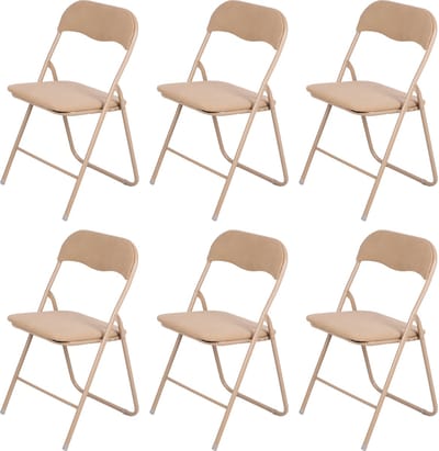 set van 6 “TRENDY Opvouwbare stoel met wafelkatoenstof, camel 45x44xH80 cm”