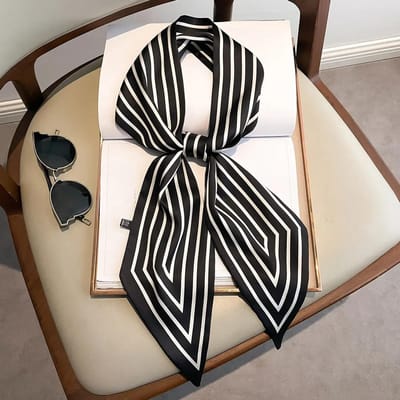 Dames Smalle Dunne Sjaal Gestreept Lange Zijden Sjaal Dames Handtas Lintjes Multifunctioneel Decoratieve Necksjaal Haarelastiek Band 13x145cm white