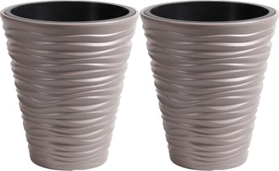 Prosperplast Plantenpot/bloempot Sand Dunes - 2x - buiten/binnen - kunststof - beige - D30 x H33 cm - met binnenpot