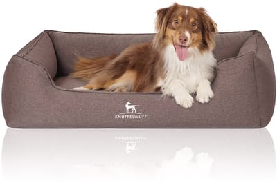 Knuffelwuff orthopedisch hondenbed Leano van velours met handgeweven karakter XL 105 x 75cm bruin